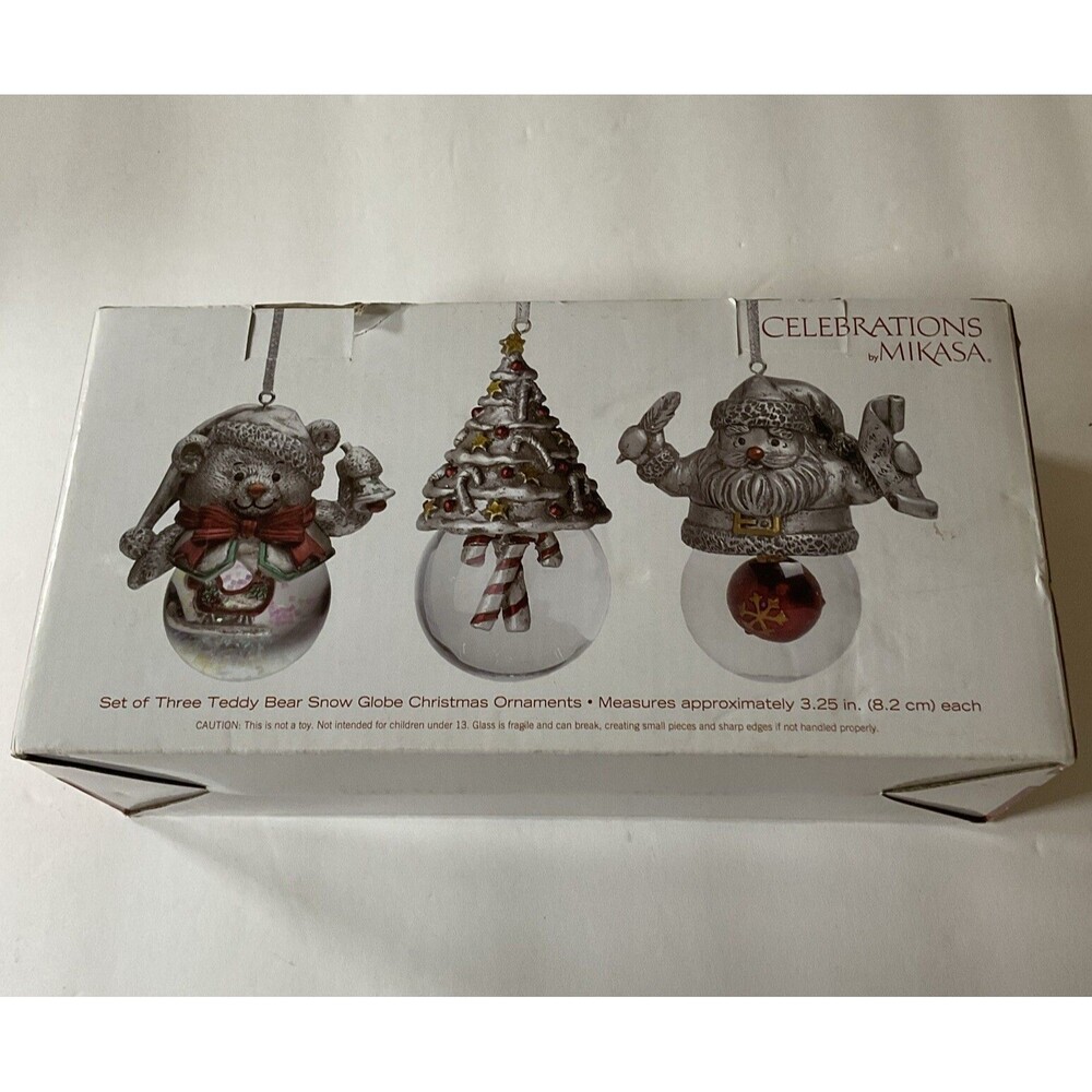 Celebrations By Mikasa - Set Of 3 Teddy Bear Snow Globe Christmas Ornaments
